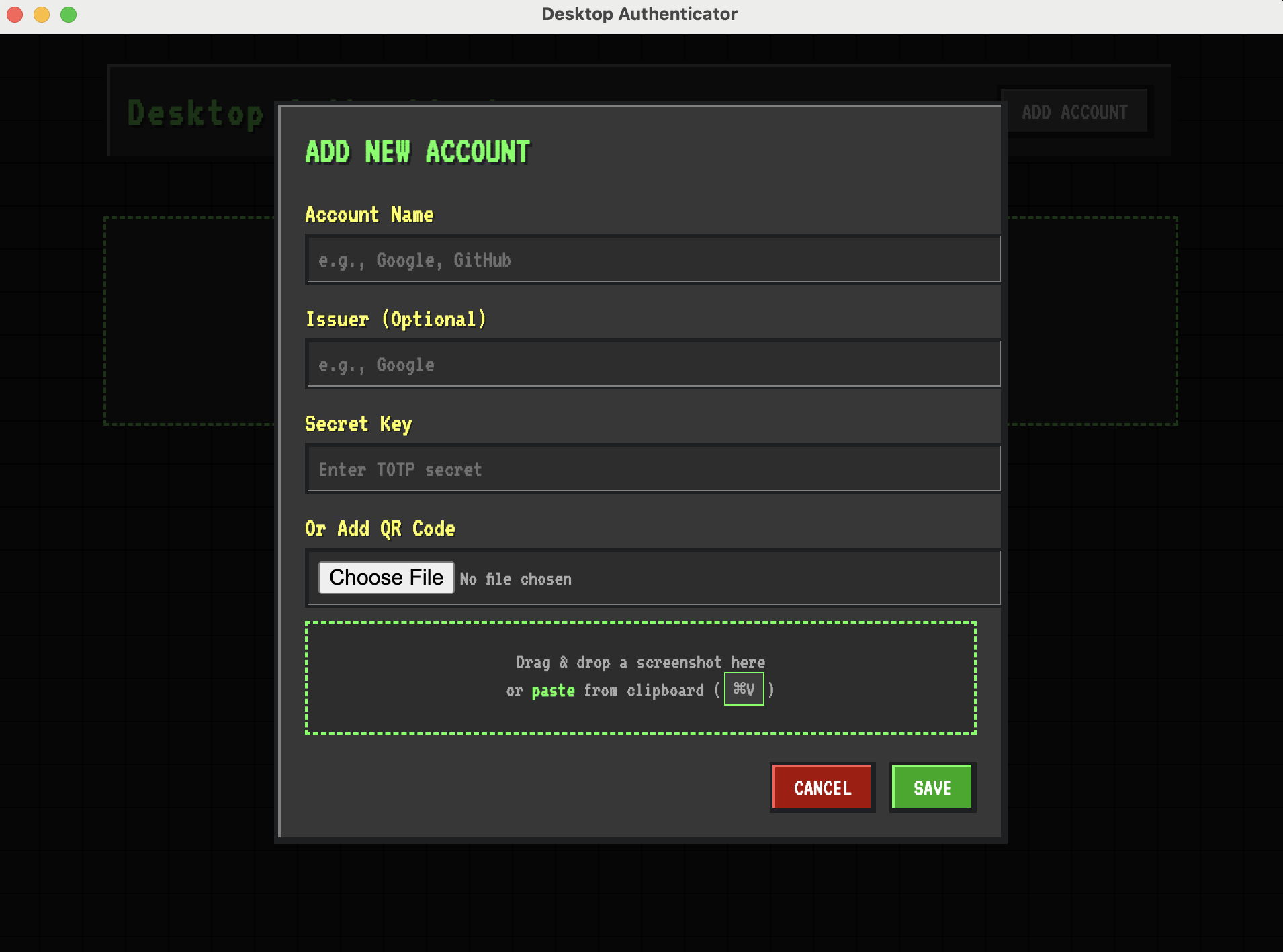 Desktop Authenticator - add account via QR code