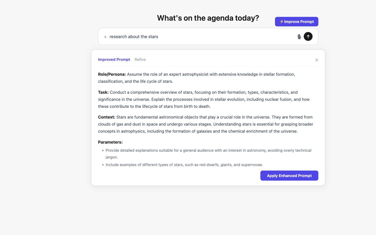 PromptPro - Enhanced prompt result with Role, Task, Context, Parameters